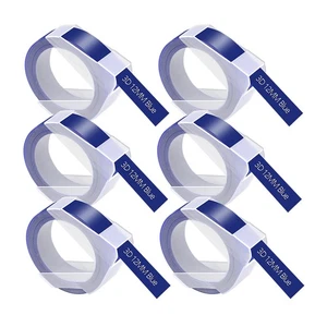 6PK Compatible for Dymo 521206 Label Maker 3D Emobssing Tapes White on Blue 1/2" - Picture 1 of 9