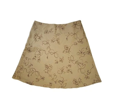 Dress Barn Tan Gold Embroidered Floral Vining A-Line Midi Skirt 16W Lined Classy - Image 1 of 4