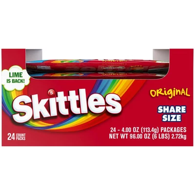 1 Новая коробка SKITTLES доля размер 24 упаковки 4 унций каждый - лучший к: октябрь 2026 - Изображение 1 из 4