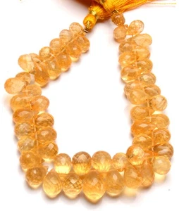 Natural Golden Citrine Gems 9x5 to 13x9 mm Size Faceted Teardrop Beads 8.5" - Picture 1 of 13