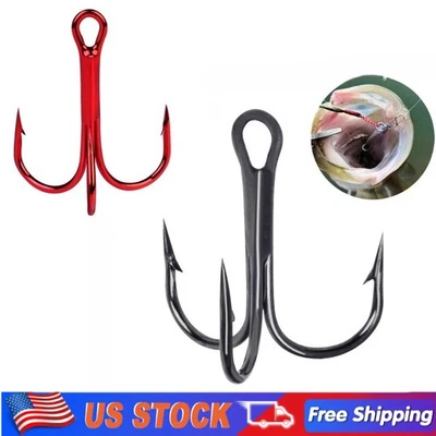 100PCS Black Strong High Carbon Steel Treble Hooks Fishing Triple Lures Hooks - Image 1 of 4