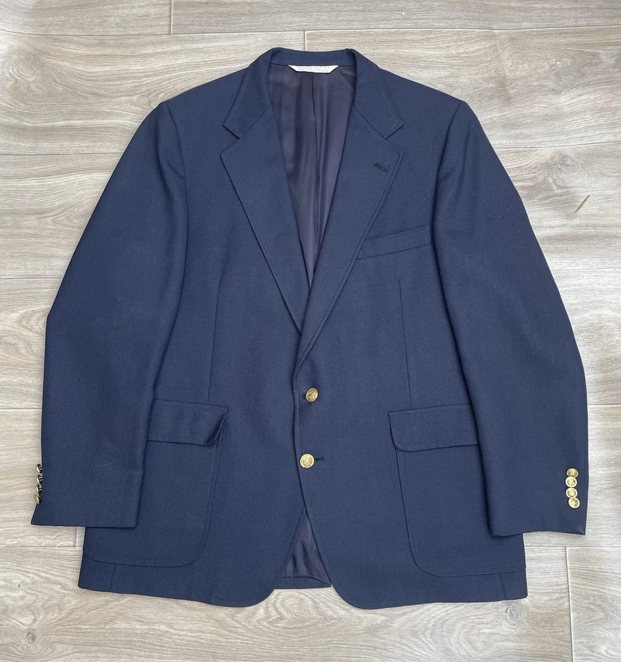 Vintage Lands End Wool Blend Blazer Sports Coat Navy Gold Buttons Mens Size 46R - Image 1 of 4