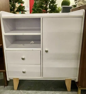 White 35" Metal Storage Cabinet, 1-Door Sideboard with 2 Drawers and Shelves - Picture 1 of 5