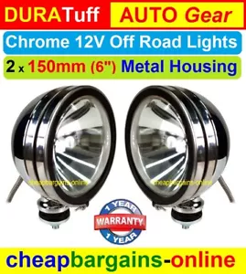 6" DRIVING LIGHTS SPOT LIGHTS PAIR CHROME 4WD 4X4 UTE HALOGEN FLOOD WORK LIGHTS - Picture 1 of 12