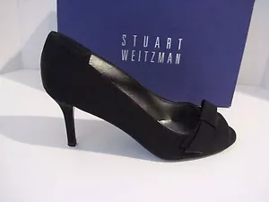 Stuart Weitzman Bowover Bridal Evening Open Toe Black Satin Heels Size 11 2A NEW - Picture 1 of 6