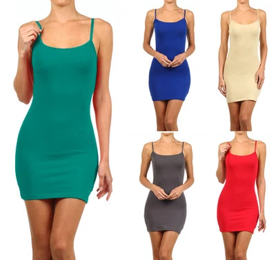 Camiseta sin mangas elástica extra larga de algodón con camisola para mujer Foto 1 de 4