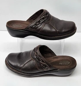 Clarks Bendables Damen-Pantoletten Größe 7,5 breit braun Leder geflochtene Riemen 35579 - Bild 1 von 9