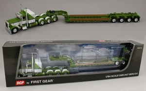 DCP 1:64 *GREEN & WHITE* Tri-Axle Peterbilt 389 48" Flattop & Lowboy Trailer - Picture 1 of 7