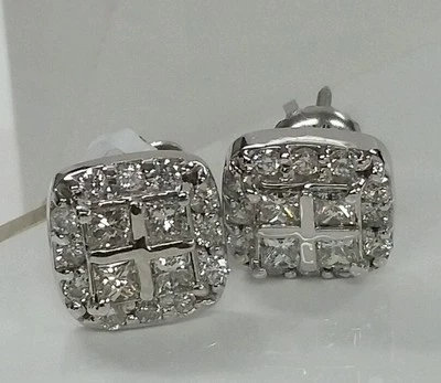 14k white gold diamond earrings . 0.80cttw G vs2 princess & rd. Unique style - Image 1 of 3