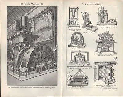 Lithografie 1905: Elektrische Maschinen. Wechsel-Strom-Maschine Dynamo Seitenpol - Bild 1 von 4