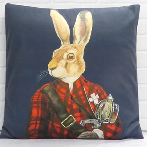 Steampunk Rabbit Vintage Tartan Uniform Cushion Cover Decorative Novelty Gift - Picture 1 of 13