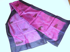 100% Indian Silk Scarf Handmade & Dyed  Batik Paisley Iridescent Purple 46" Long