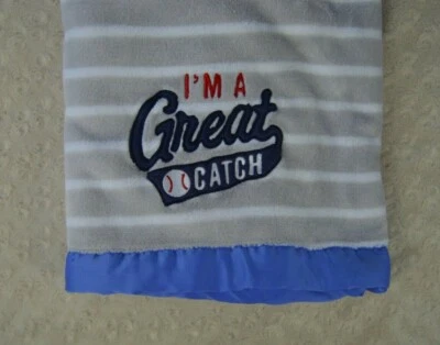 Manta de béisbol Carter's I'm A Great Catch para bebé azul gris blanco a rayas pelota roja Foto 1 de 4