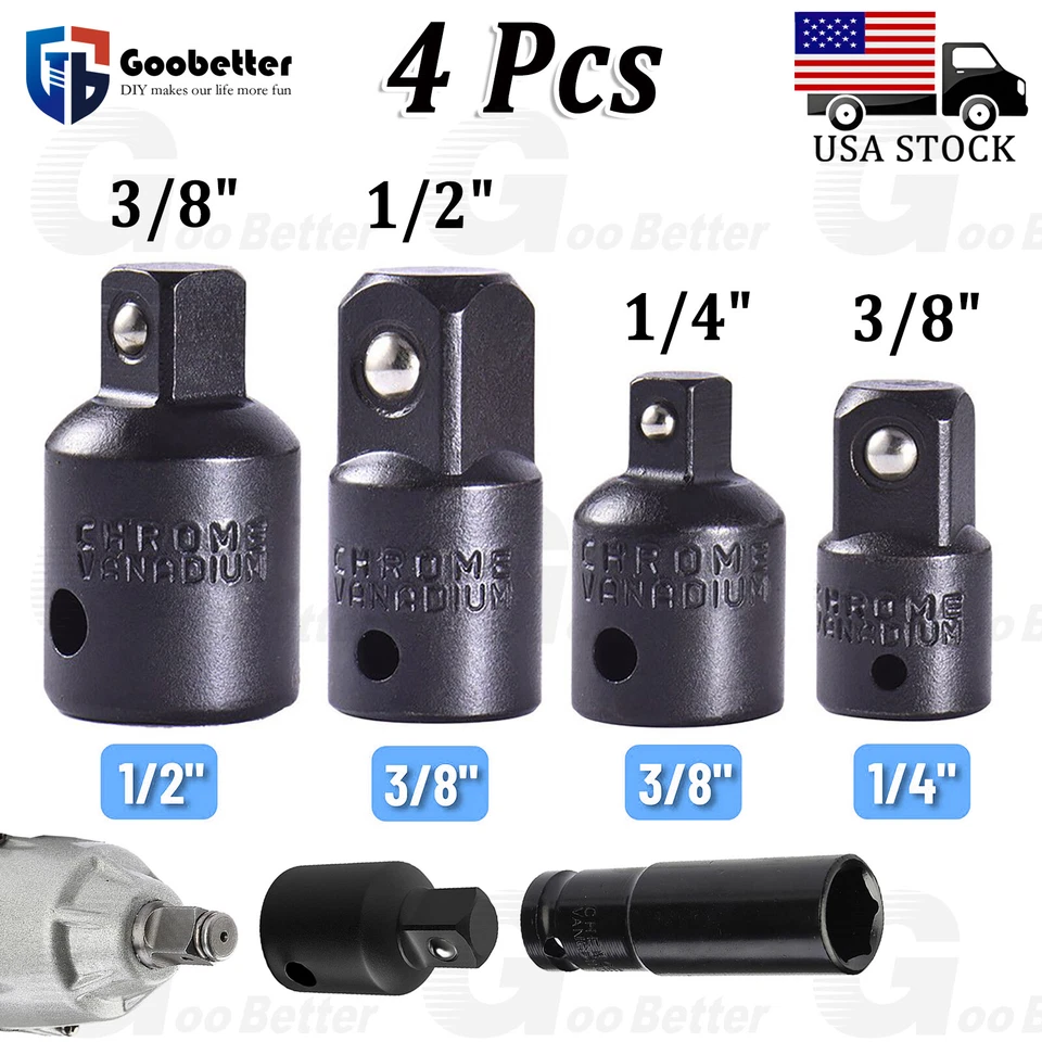 4 pack Air Impact Socket Adapter Set 3/8" to 1/4" 1/2 inch Drive Ratchet Reducer - Image 1 of 4