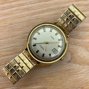 Vintage 1971 Timex Electric Gold Tone Silver-Dial Men's Watch 4 parts or Repair