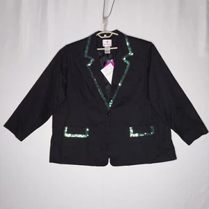 Quacker Factory Blazer Women 3X Black Iridescent Green Sequin St Patricks Day - Picture 1 of 6