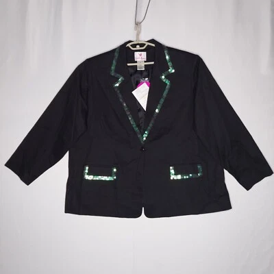 Quacker Factory Sequin Blazer Women 3X Black Green St Patricks Day Fairy Whimsy - Image 1 of 4