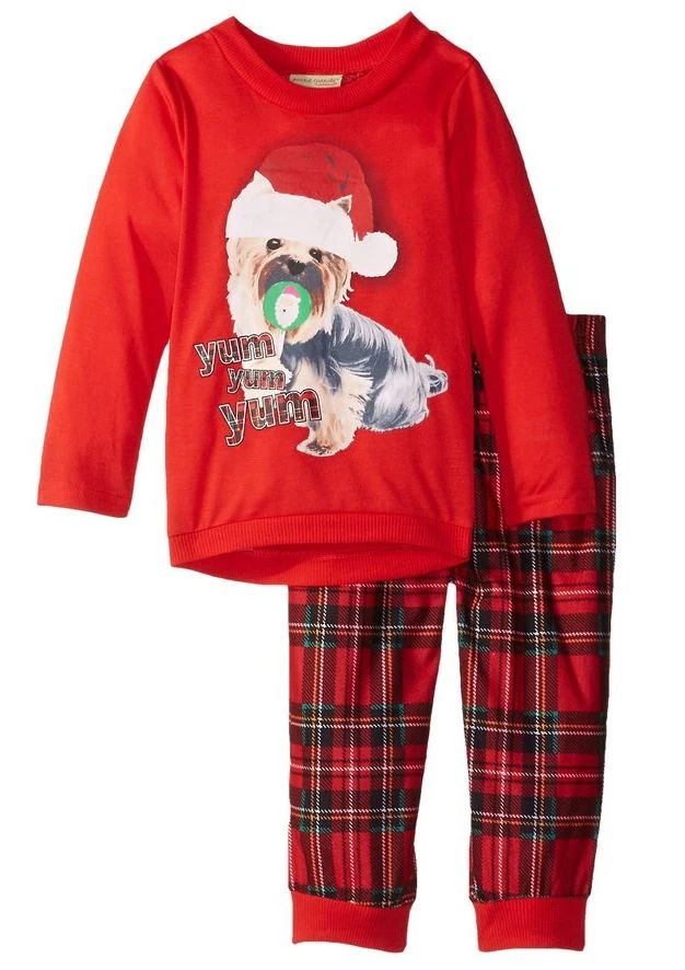 Komar Kids Little Girls' Plaid Holiday Puppy BMJ 2 Piece Pajamas Set 3T - Image 1 of 1