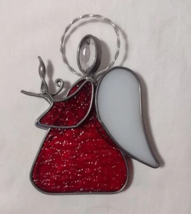 Vintage Stained Glass Christmas Angel Leaded Suncatcher Hand Made 5" EUC - Picture 1 of 5