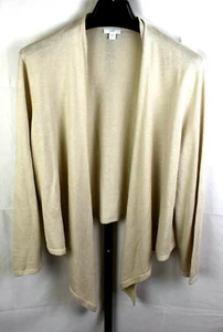 J Jill Drape Cardigan Size L Light Brown Beige Open Linen Blend Knit - Picture 1 of 2