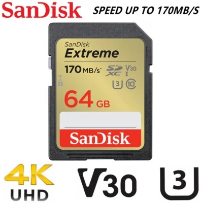 Sandisk Extreme SD Card 64GB Memory Card DSLR 4K UHD Video Camera SDSDXV2-064G - image 1 of 4
