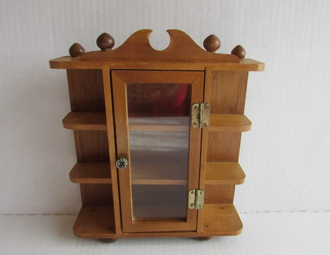 VTG Wood CURIO Display Cabinet Shadow Box Plexiglass Door 7.5" Tall Smaller Size Cover