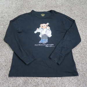 Polo Ralph Lauren Shirt Boys Large 14 16 Black Polo Bear Ski Graphic Tee Youth - Picture 1 of 9