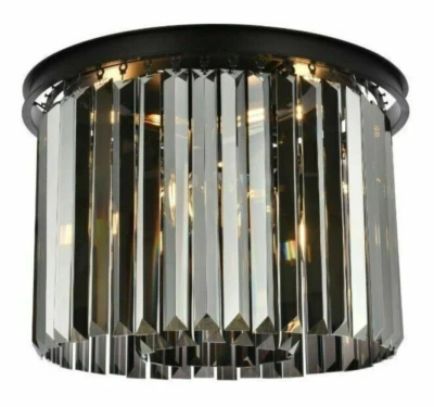 Chandelier Flush Mount 6 Light Fixture Matte Black Silver Shade Crystal 20" - Image 1 of 4
