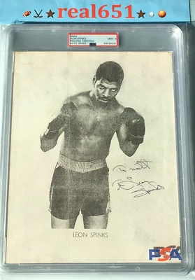 Slabbed PSA-DNA Certified LEON SPINKS Auto Boxing Print Mint 9 Autograph To Matt - Image 1 of 4