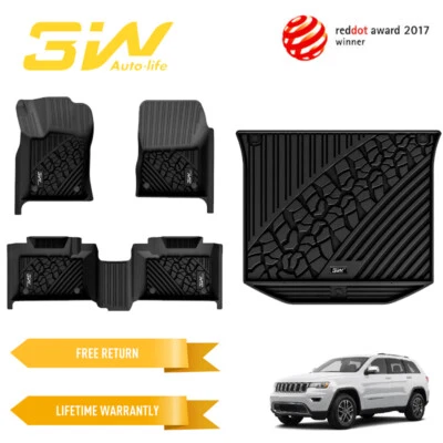 3W Floor Mats & Trunk Liner For 2016-2021 Jeep Grand Cherokee TPE Car Mats Black Foto 1 de 4