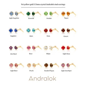 9ct yellow gold 3.5mm round crystal Andralok stud earrings - Picture 1 of 35