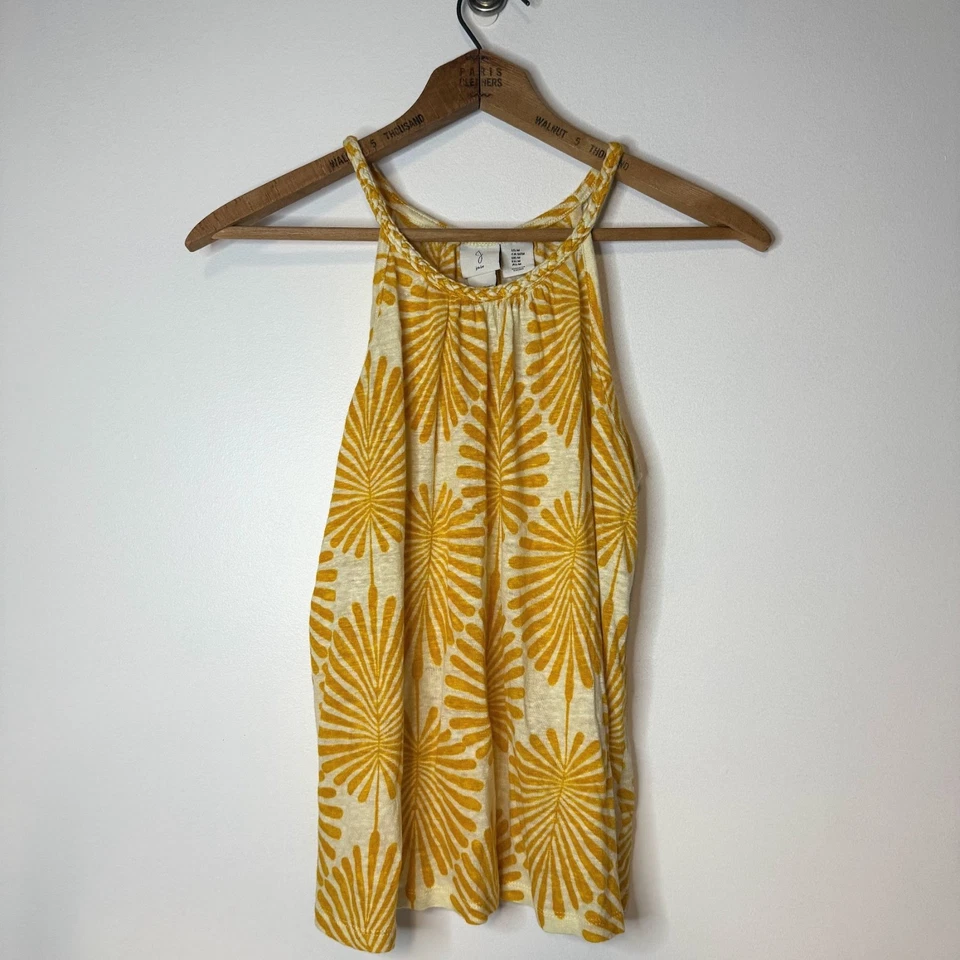 Joie 100% Linen Braided Strap Sunshine Yellow Palm Leaf Front Tank Top Shirt M - Изображение 1 из 4
