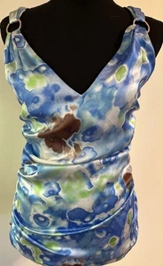 Blusa Versace Estampado Abstracto Seda Acanalada Talla 44 (EE. UU. 8) Azul, Hecha en Italia - Imagen 1 de 14
