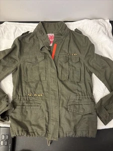 Free People Military Utility Jacket Linen Lightweight Pockets Studded Size 2 - Picture 1 of 7