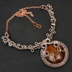 Amber Gemstone Ethnic Handmade Copper Wire Necklace Jewelry 46 Gms AN 2486 - Picture 1 of 1