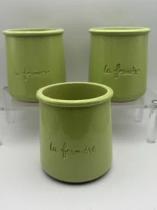 Set Of 3 La Fermiere Solid Green Glazed Terracotta Yogurt Pots - Picture 1 of 11