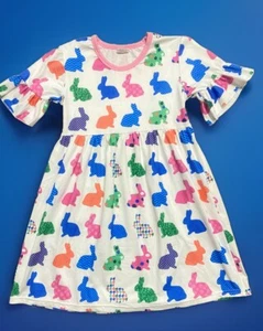Entzückendes Kaninchen Häschen Mädchen Alter 7-8 T Jahre Kleid weich dehnbar bunt Ostern - Bild 1 von 4