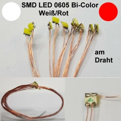 10 Stück LED 0606 Duo Bi-Color Weiß/Rot am Draht Lichtwechsel Digital B14/9 - Bild 1 von 3