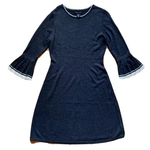 Adrienne Vittadini Dress Charcoal Grey A Line Sweater Pleated Bell Sleeve Small - Picture 1 of 4