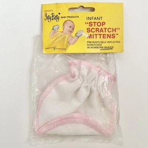 Vintage 1985 Säugling Stop Scratch Fäustlinge Itty Bitty Baby Produkte rosa weiß USA - Bild 1 von 5