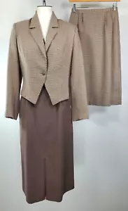 Vintage TanJay Nygard Suit - Size 8 - Brown & Cream - Blazer & 2 Skirts - Picture 1 of 22