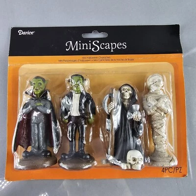 Darice Mini Scapes Halloween Monster Statues Frankenstein Mummy Drácula Reaper - Imagem 1 de 4