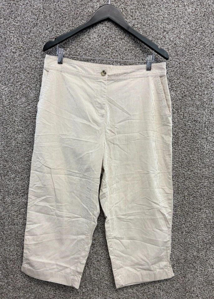 Calça chino listrada bege edição básica perna larga cropped feminina tamanho 14 - Imagem 1 de 4