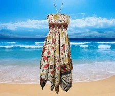 Womens Hi Low Dresses, Beige Black Boho Beach Dress, Fall Dresses, Summer, S/M