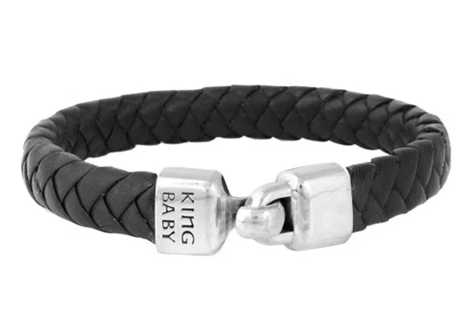 KING BABY K42-5182 SMALL BRAIDED LEATHER BRACELET 925 STERLING HOOK CLASP 8.75" - Image 1 of 1