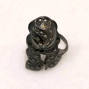 Vintage Marcasite Art Deco Rose Sterling Ring Size 4 #J041 - Picture 1 of 9