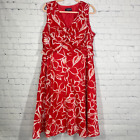 Jones New York Dress Womens Plus 18W Red Floral Leaf Midi Fit Flare Lined Beach
