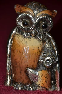 Eule mit Küken,Bruni Marcello,Zinn versilbert,emailliert,736 gr. - Bild 1 von 4