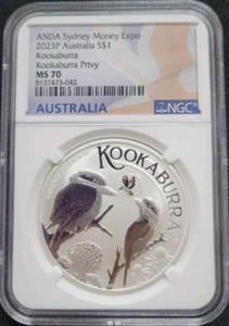 2023 ANDA Kookaburra 1oz Silver Coin Sydney Money Expo NGC MS70 Kookaburra Privy - Picture 1 of 4