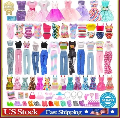 ALL-IN-ONE_EMPORIUM 47 PCS Barbie Clothes Doll Fashion Wear Clothing Outfits Dress up Gown Shoes Lot